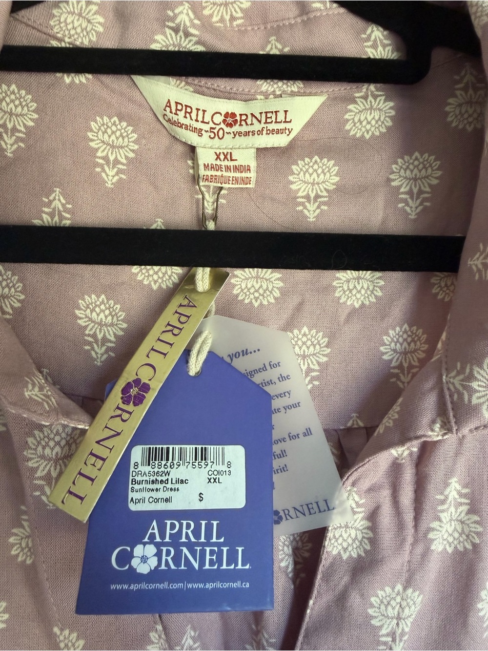 April Cornell Sunflower Midi Maxi Dress Burnished Lilac Plus Size XXL NWT - Picture 5 of 8